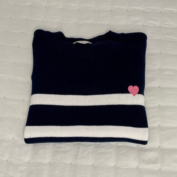 Loft Outlet Striped Cotton Pullover with Embroidered Heart Women's S Navy Blue - Picture 10 of 10